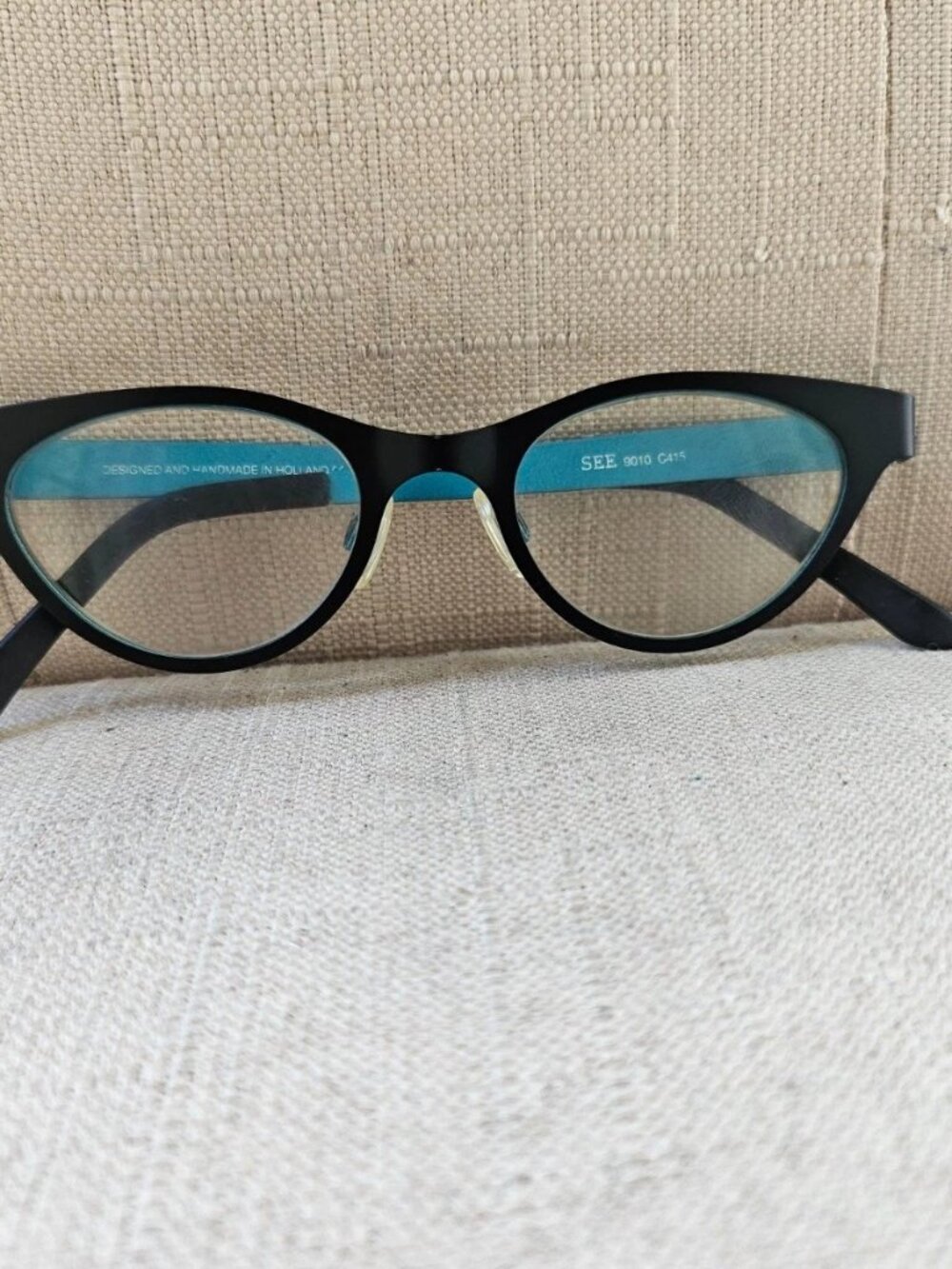 See Women Eyeglasses Frame Black/Turquoise Eyewear Designed Handmade in Holland